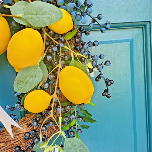 Summer 18’’ Front Door Harvest Wreath with Blueberries & Lemons - Picture 4 of 6