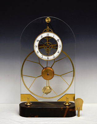 French Style Thin Glass Pinwheel Escapement Big Wheel Marble Base Skeleton Clock