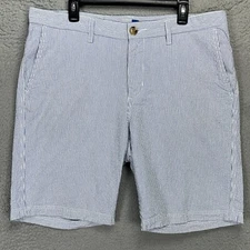 14th Union Mens Khakis Shorts 38 Blue White Striped Seersucker Flat Front Cotton