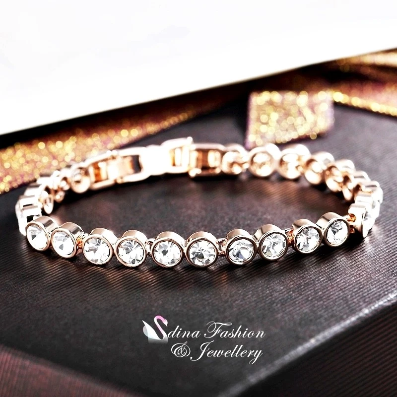 18K Rose Gold Filled Made With Swarovski Crystal Round Cut Tennis Bracelet - Image 2 of 4