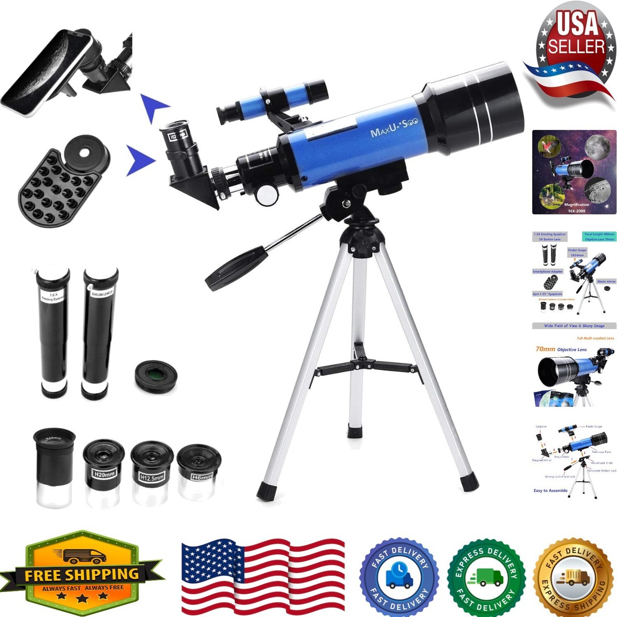 With App Telescope For Kids Adults Astronomy Beginners 70mm