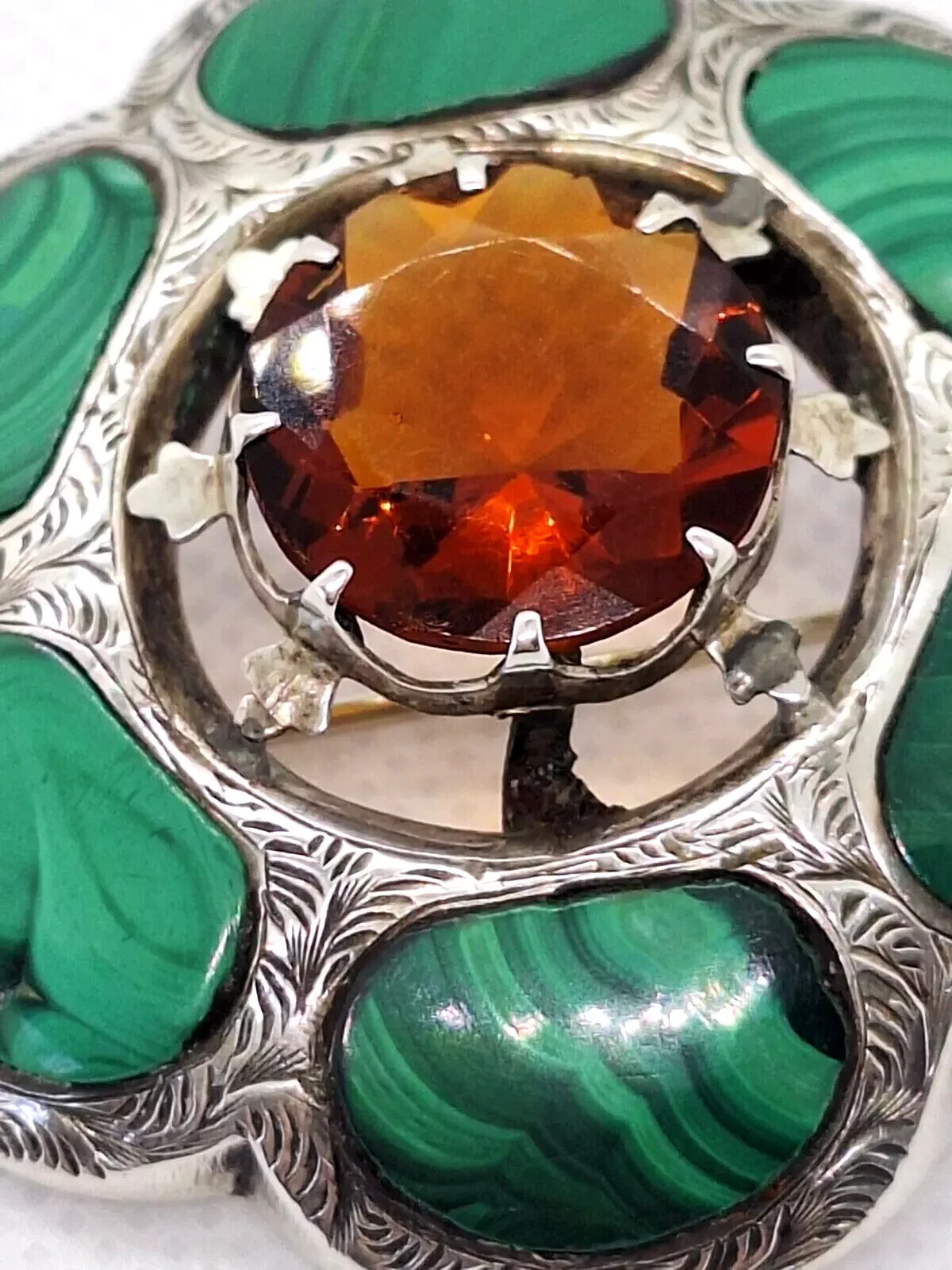 Antique Large Scottish Solid Silver  Malachite & … - image 5