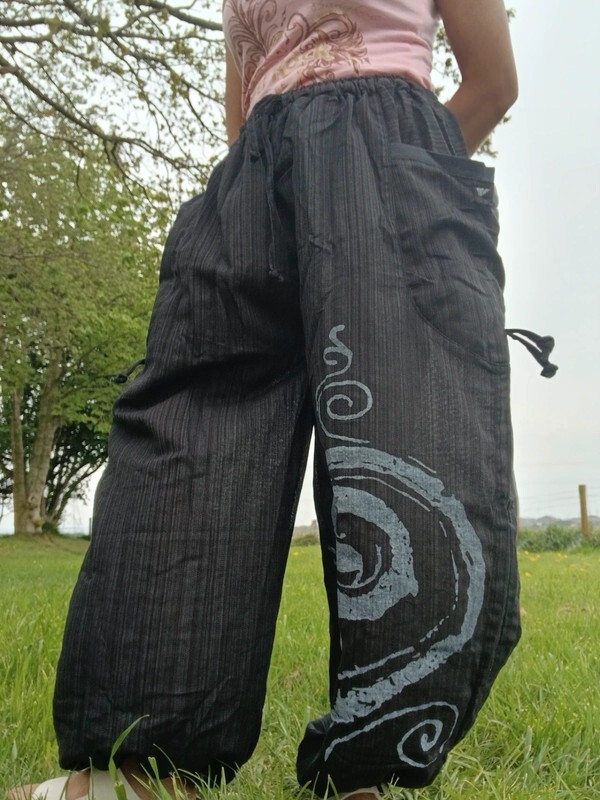 Schwarze Haremshose Genie Bohemian Baggy Gypsy Aladin Hippie Hose One Size