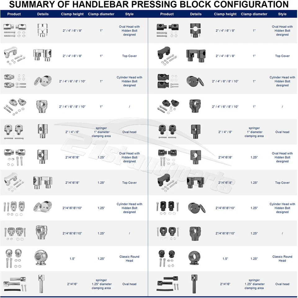 For Harley Dyna Touring Sportster 1" Hefty Handlebar 2" Risers + Top Clamps Kit - Image 4 of 4