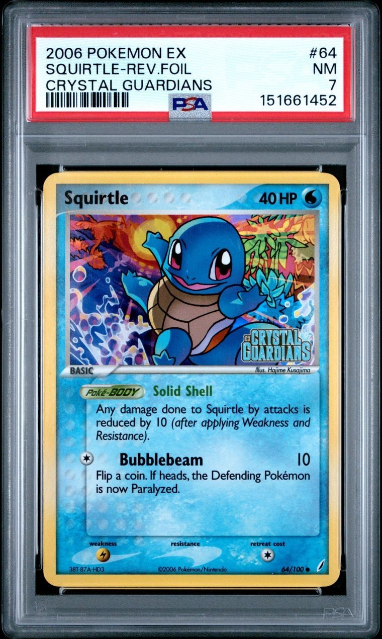 2006 POKEMON EX CRYSTAL GUARDIANS #64 SQUIRTLE-REVERSE FOIL PSA 7