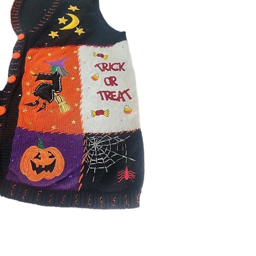 Vintage Basic Editions Halloween Sweater Vest Size 1X Ghost Witch Bat Spider - Picture 3 of 8