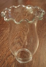 Vintage Ruffled Top Clear Glass 6"" Hurricane Chimney Lamp Shade 2" Base EUC