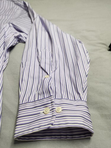 Ralph Lauren Classic Fit Striped Button Up Shirt Mens Size 21 36/37 Purple White - Picture 5 of 9