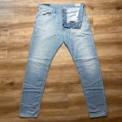 Diesel Tepphar Jeans Men 33x32 Light Wash Slim Carrot Stretch Denim Pants 0842H