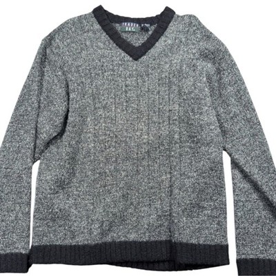 Trader Bay Men s Sweater V-Neck Sweater Thick Knit Wool Black Gray 2XLT