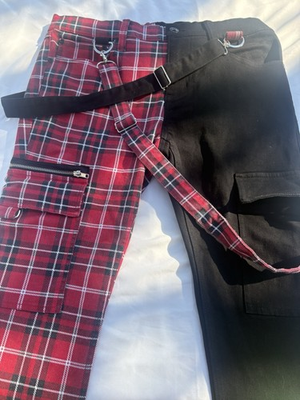 #ad HT Denim Stinger Hot Topic Punk Goth Alt Pants Plaid Skinny Jeans Straps 34 x 30 $30.00
