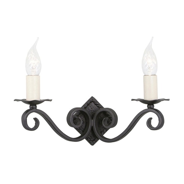 Wandleuchter Camelot 5 Schwarz Schmiedeeisen 2Xe14 Wohnzimmer Schlafzimmer Lampe-image