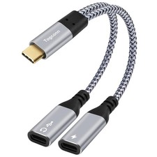 Dual USB C Headphone and Charger Adapter Y Splitter, 2-in-1 Type C to USB-C A...
