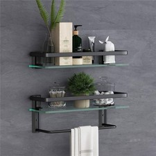 Glass Bathroom Shelf with Towel Bar 15.7in Bathroom Wall Shelves Rustproof Me...
