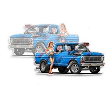 Pin Up Girl Sticker Light Blue Truck Fits Ford 1969 F100 Hotrod Nose Art 2 Pack