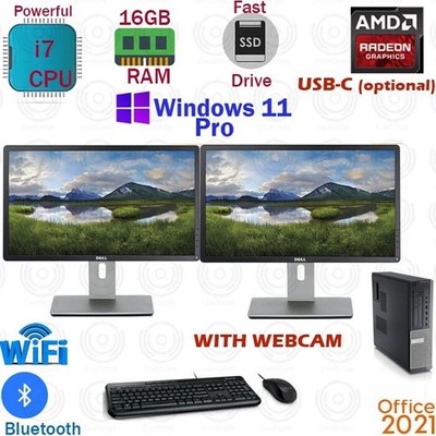 Windows 11 Custom Dell PC CORE i7 1TB SSD 16GB RAM | USB-C Dual Monitor Desktop