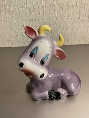 Vintage Purple Cow Figurine Nasco Japan Porcelain Ceramic Kitsch Whimsical Cute