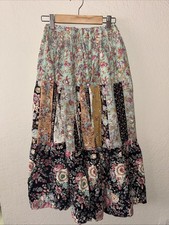 Vintage Patchwork Style Floral Boho Multi Color Women  s Skirt Elastic Waistband