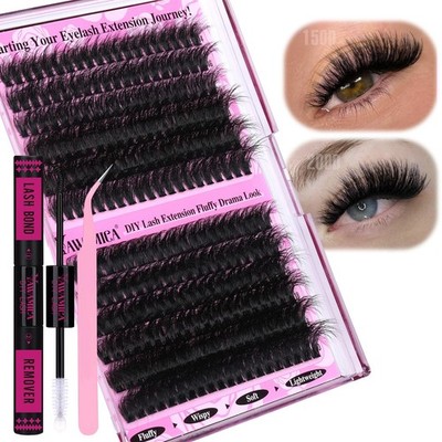 Yawamica Fluffier Lash Clusters Kit 150D+200D 1 count (Pack of 3), Black