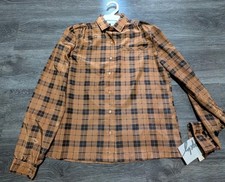 Vintage 70s/80s Shapely Plaid Button Up Bronze Black Check Size 8...