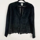 Chicos Black Suede Leather Lasercut Trim Jacket Chicos 2 Womens L Unlined