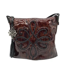 Brighton Brown Patent Leather Medallion Shoulder Bag