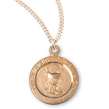 Gold Plated Sterling Silver First Holy Communion Medal Necklace, 18" Chain Boxed