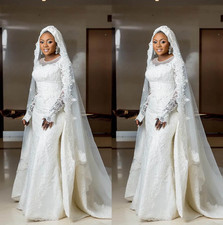 Plus Size African Mermaid Wedding Dress Bridal Gowns Jewel Neck Long Sleeves