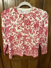 Charter Club Women's Button Cardigan White w/Red Design Size M 0193