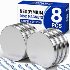 8 Pack Neodymium Magnets Heavy Duty 1.18 D X 0.12 H