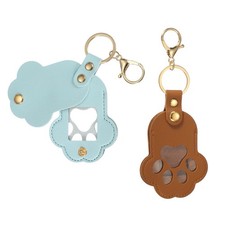 Pet Hair Keychain Cat Paw Shaped Keyring with Lobster Clasp Brown/Sky Blue 2Pcs