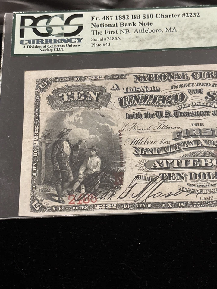 1882 $10 BB First National Bank ATTLEBORO MA National Currency CN #2232 PCGS 30Q - Image 2 of 4