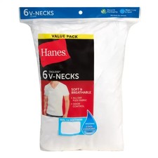 Hanes Men's White V-Neck Undershirts 6 Pack 3XL Moisture Wicking Cotton 777VP6