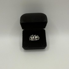 Ring Sterling Silver Black Enamel with White Stones