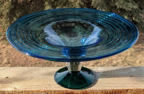 Richard Blenko Cobalt Glass Dish Bowl Vintage Blue 2000 Signed Centerpiece