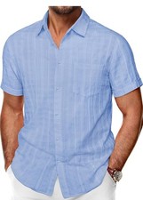 PJ PAUL JONES Men's Short Sleeve Button Down Shirts Cotton Plaid Shirt Size S...