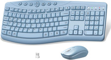 Wireless Keyboard and Mouse Combo, 2.4G Quiet Ergonomic Curved Keys Blue 