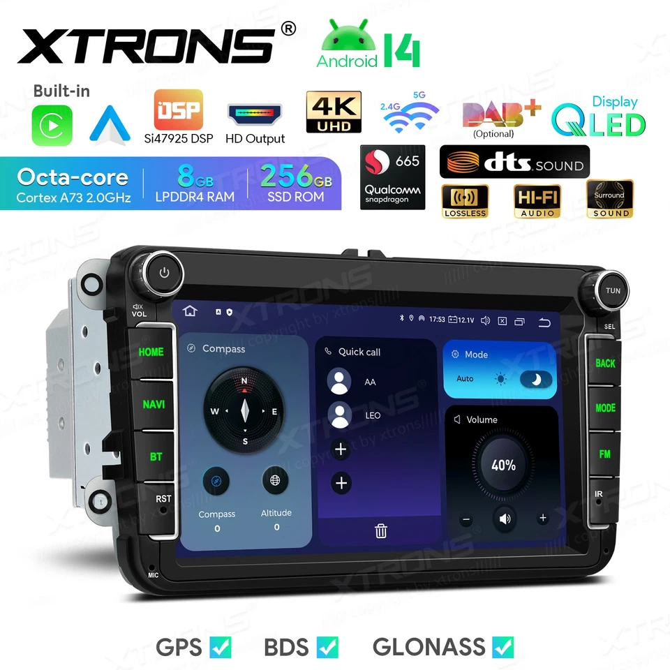 8" Android 14 8+256G GPS Carplay Car Stereo Radio Auto For VW Golf Jetta Passat - Image 2 of 4