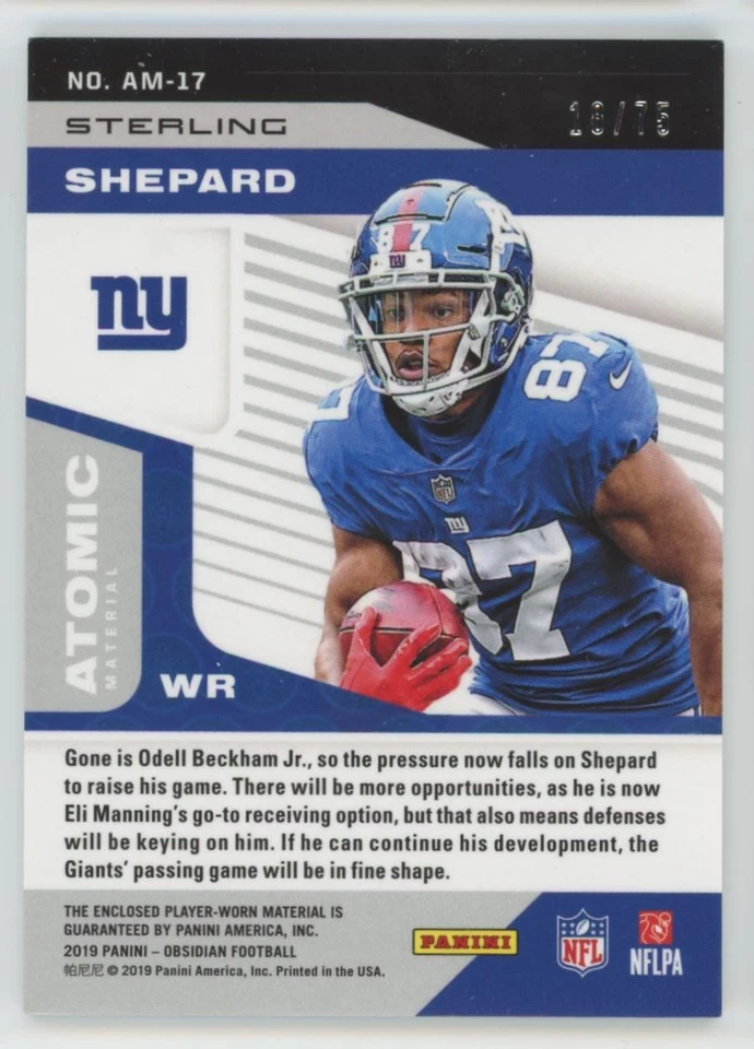 2019 Panini Obsidian Atomic Material Sterling Shepard Rookie 18/75 New York - Image 2 of 2