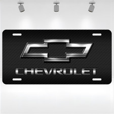Chevy Chevrolet Bowtie Simulated Chrome Carbon Fiber Aluminum License Plate Tag