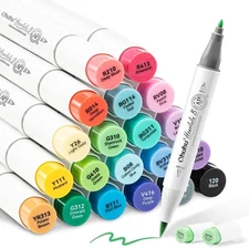 Ohuhu 24 Basic Colors Alcohol Markers Brush & Fine Double Tipped  w/ 1 Blender