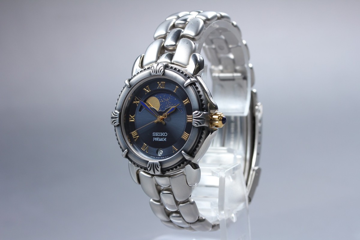 Vtg1993 [N MINT] Seiko Presage 6F34-6060 Silver MoonPhase Roman Qz