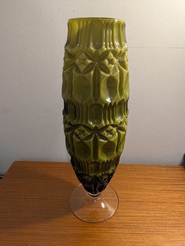 Italian Empoli Green Glass Tiki Vase Mid Century Modern - Picture 12 of 24