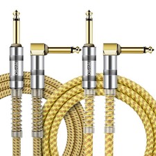 3FT Guitar Cable 2 Pack Straight to Right Angle 1/4 Inch Instrument Cord