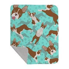 Red Boston Terrier Quilted Blanket 50x60 Artwork Pattern Quilted Throw Blanket