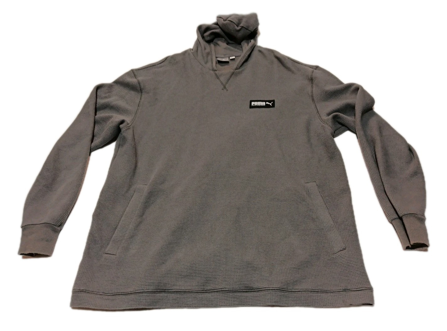 Mens PUMA Dark Gray Logo Hooded Pullover Size Large