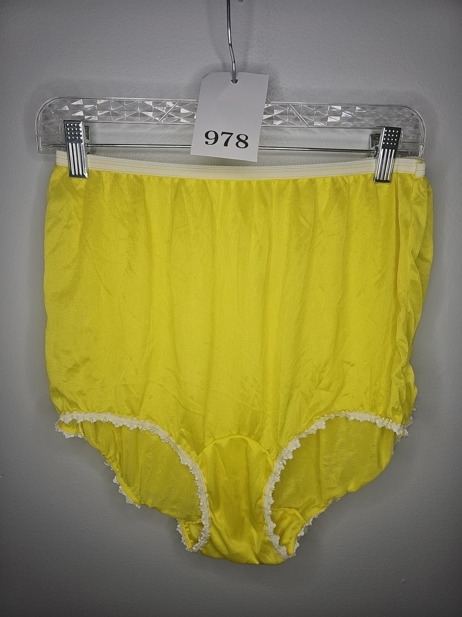 Vintage Union Made 100% Nylon Yellow Panties White Lace Detail