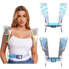 Women's Holographic PVC Waist Harness Ruffle Shoulder Corset Body Belt Accessory