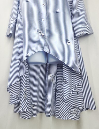 Patrizia Luca High-Low Button-Down Long Top Flower Embroidered Blue Stripe LARGE - Picture 10 of 14