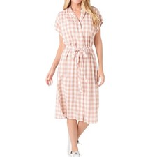 Trovata Birds of Paradise Astrid Easy Shirt Checkered Belted Midi Dress XS